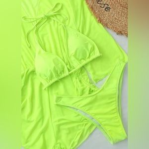 Neon Yellow Thong Bikini Top & Bottom